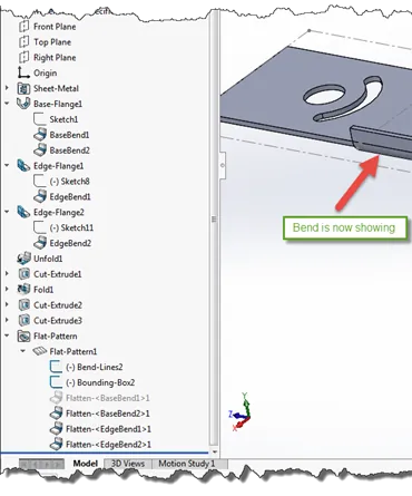 SOLIDWORKS Process Plan Drawings bend is not showing